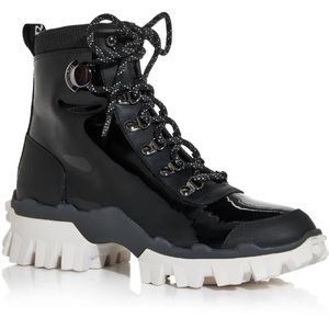 ISO Moncler Helis Black Patent Lace Up Boots 38